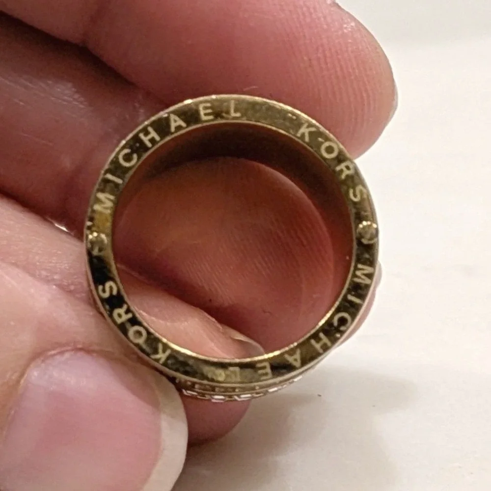 Michael Kors Brilliance Pave Barrel Ring Cigar Band Statement Gold Crystal